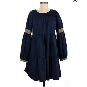 Elizabeth and James Tiered Peasant Dress Navy Blue Long Sleeve Size S bohemian
